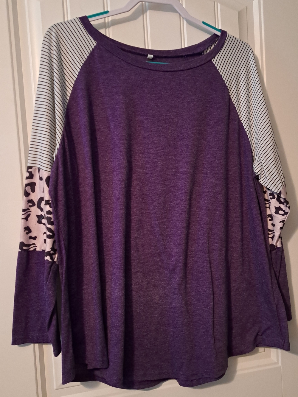 Amazon Purple  Long Sleeve Top with Striped & Leopard Panels
